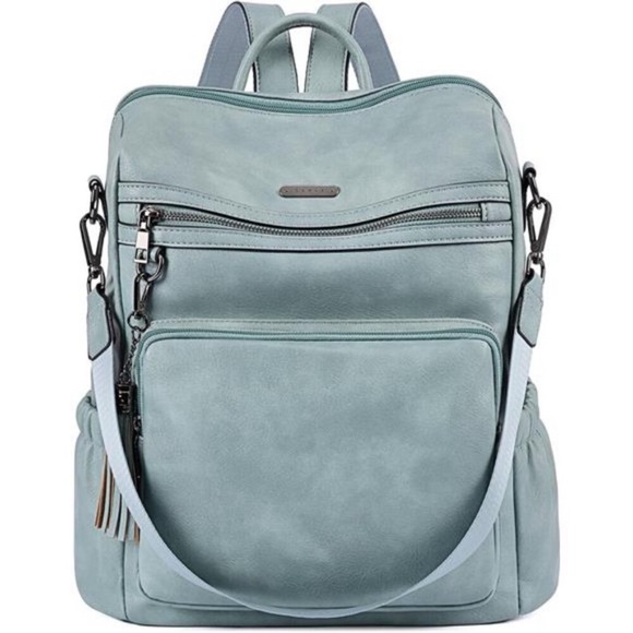 Women Large Vegan Leather Fashion Backpack Blue